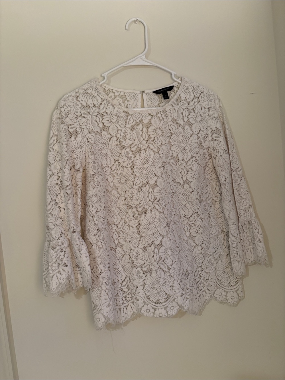 Banana Republic Cream Floral Lace 3/4 Sleeve Blouse